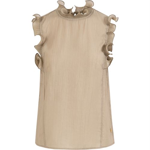 COSTER COPENHAGEN TOP, TOP WITH RUFFLES, GREY SAND